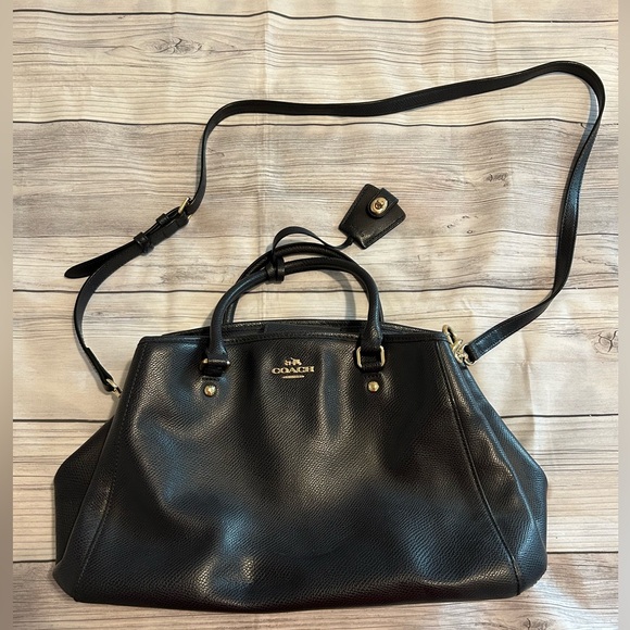 Coach Handbags - Coach Black Leather Crossbody Satchel with Gold Hardware
